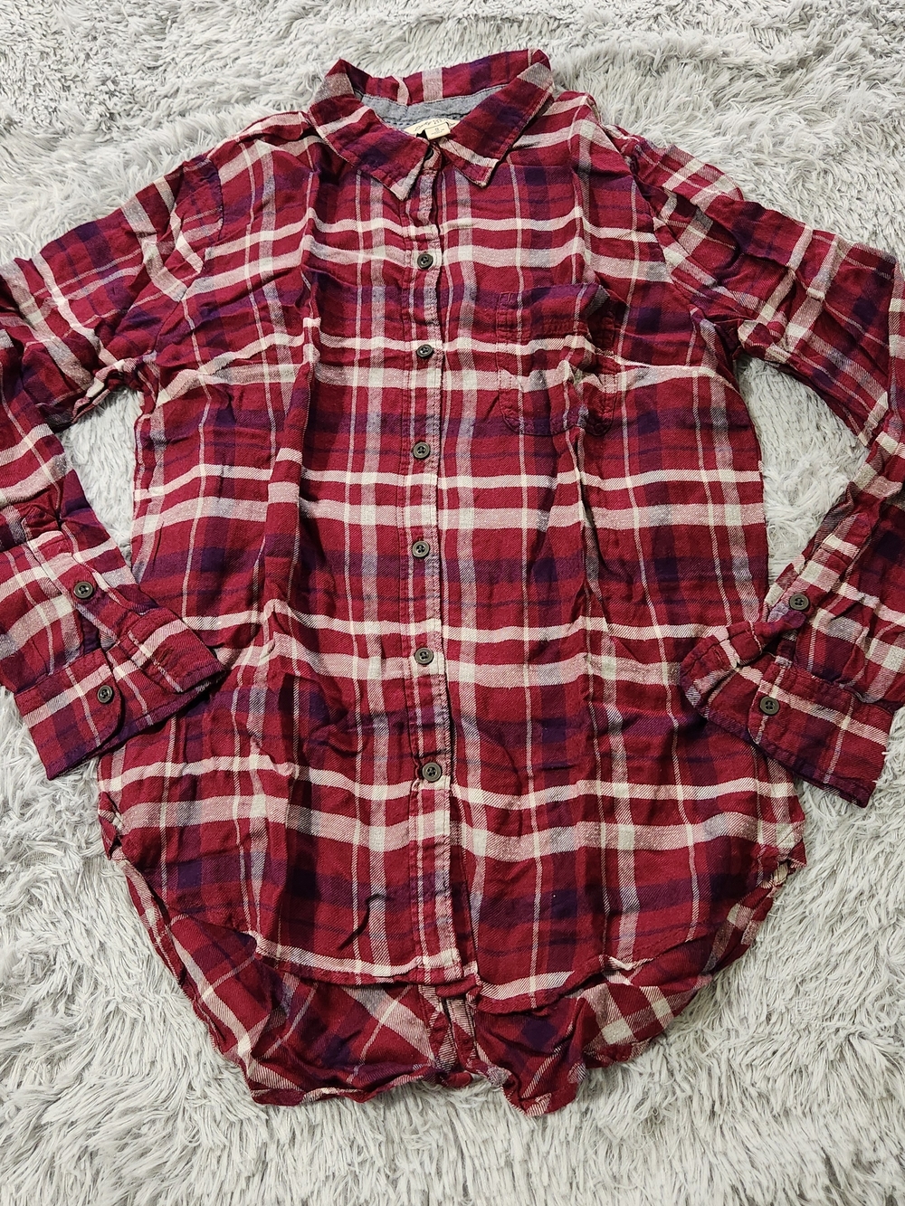 Lucky Brand Red and White Plaid Button Down Long Sleeve Shirt